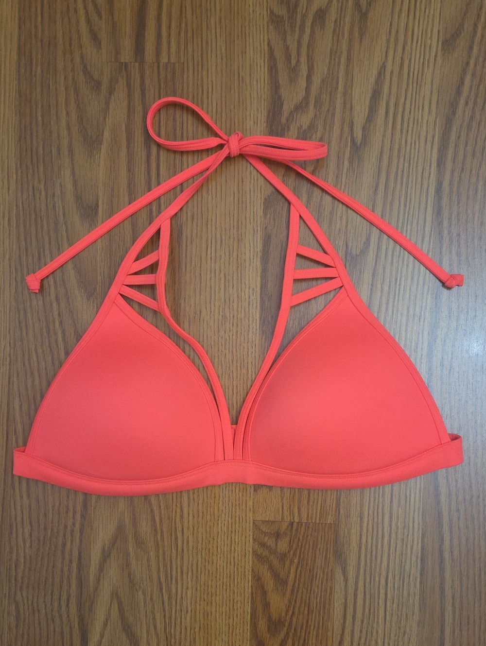 Victoria's Secret PINK Neon Coral Triangle Push-Up Halter Bikini Top/ Medium